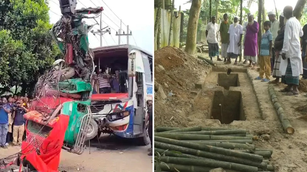 ময়মনসিংহে সড়ক দুর্ঘটনায় নিহত ৭ জনের দাফন জামালপুরে সম্পন্ন