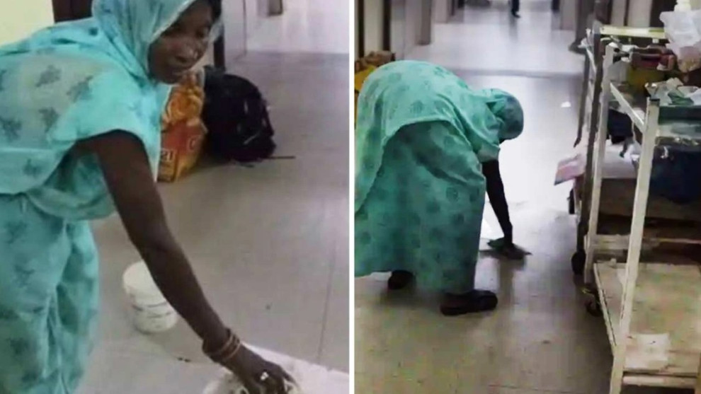 হাসপাতালের মেঝে পরিষ্কার করতে বাধ্য করা হলো রোগীর মাকে