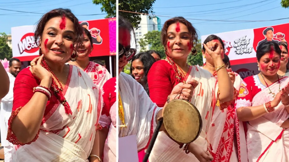 ঢাকেশ্বরী মন্দিরে ঢাকের তালে নাচলেন শাওন, মাতলেন সিঁদুর খেলায়