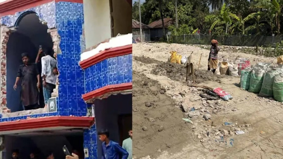 শিশুকে ধর্ষণ-হত্যার আসামির বাড়ি গুঁড়িয়ে দেওয়া, তুলে নেওয়া হচ্ছে মাটিও